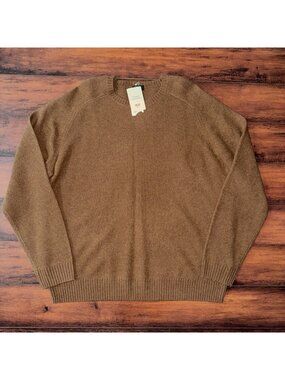 NWT Uniqlo Premium Lambswool Crew Neck Long Sleeve 100% Wool Sweater Brown XXL